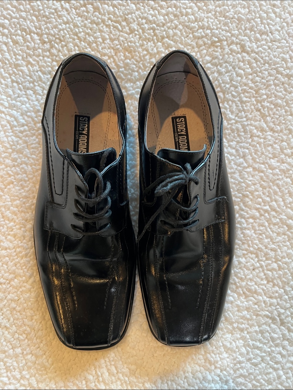 Stacy Adams Glossy Black Leather Lace-Up Oxfords